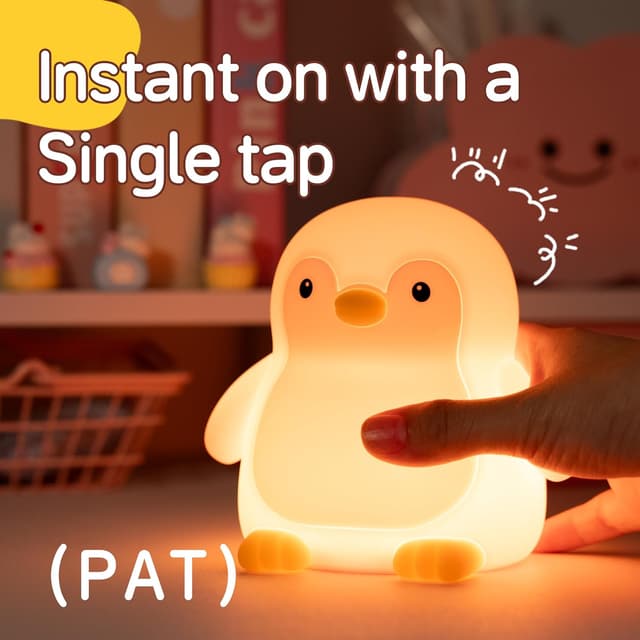 Detalle de JMG-Myratts Myratts Kids Night Light – soft silicone penguin lamp with dimmer & 20-minute timer (USB rechargeable)