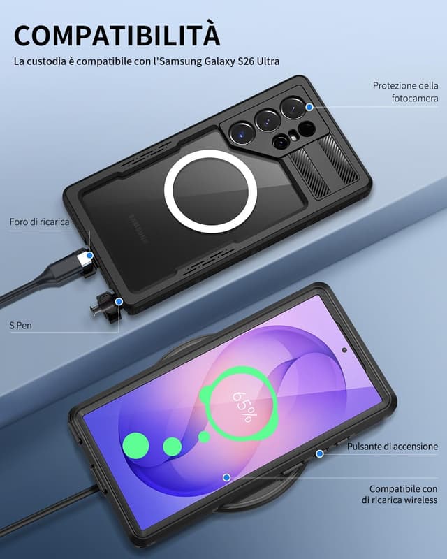 Thumbnail 6 de Focusor Cover impermeabile IP68 per Samsung Galaxy S26 Ultra, custodia rugged subacquea 360° con protezione schermo, nero