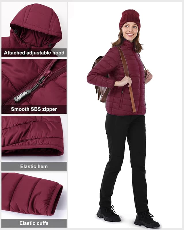 Detalle 1 de Outdoor Ventures Damen Steppjacke – leichte, packbare Übergangsjacke mit Kapuze