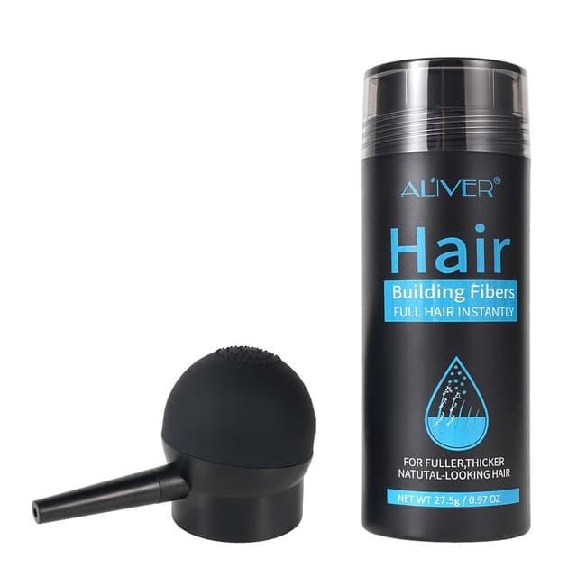 Detalle de ALIVER Hair Fibers for Thinning Hair (Extra Spray Applicator) — Black Hair Powder Bald Spot Cover Up