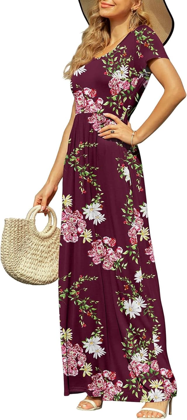 Detalle de DB MOON Womens 2026 Summer Maxi Dress (Empire Waist, Pockets, Short Sleeve)