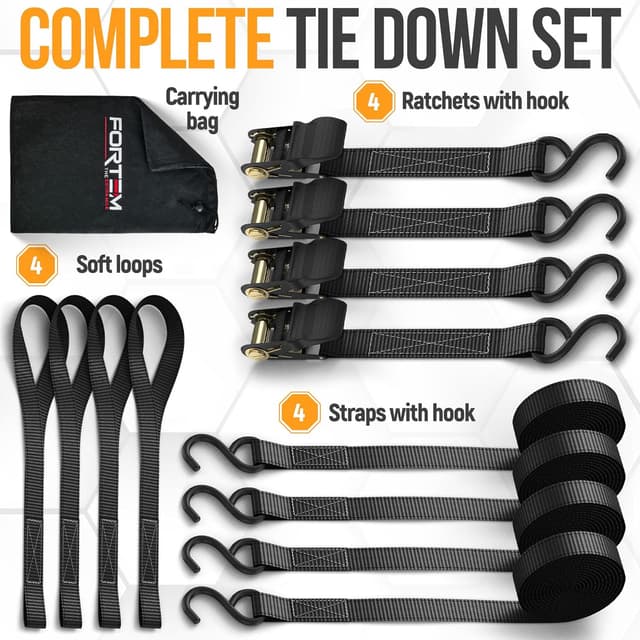 Thumbnail 5 de FORTEM Ratchet Straps 1650 lb, 15 ft set 🚚