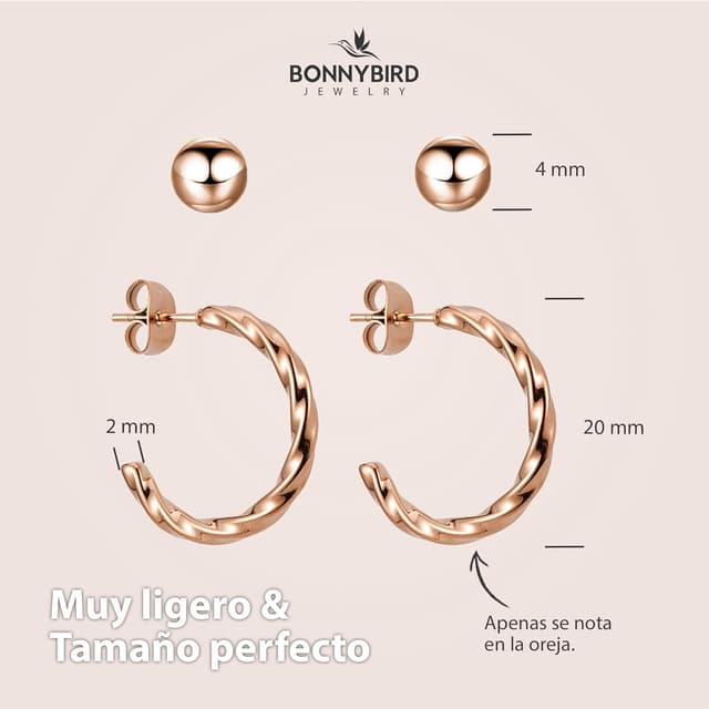 Thumbnail 4 de BONNYBIRD Pendientes de acero 316L oro rosa