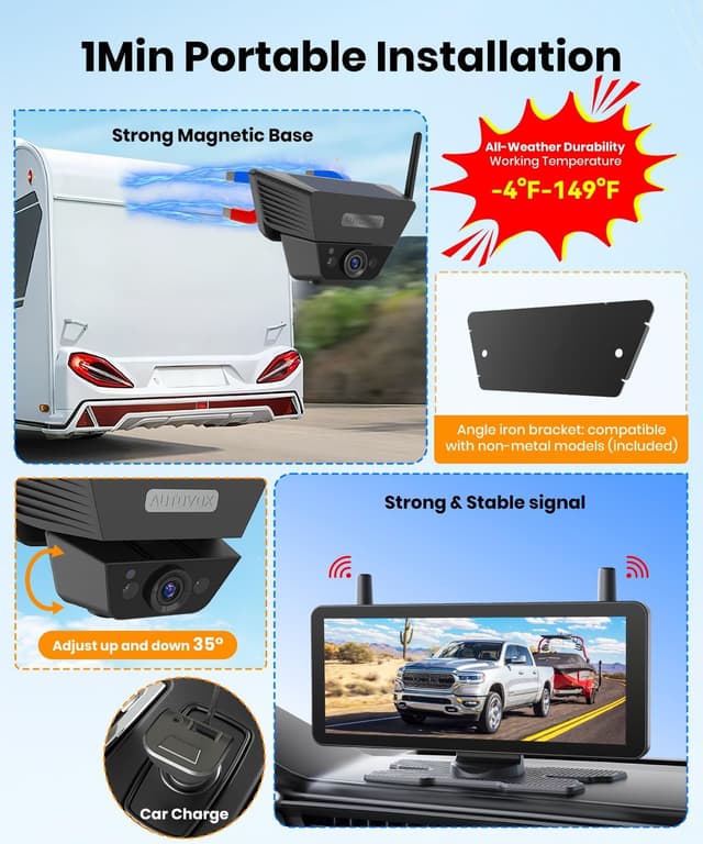 Detalle 2 de AUTO-VOX Solar Rückfahrkamera 7,2 Zoll 1080P