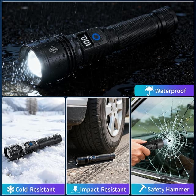 Detalle de Rechargeable Flashlights High Lumens 2-Pack (5 Modes) with LCD Power Display, Type-C Charging, Tactical Focus Beam