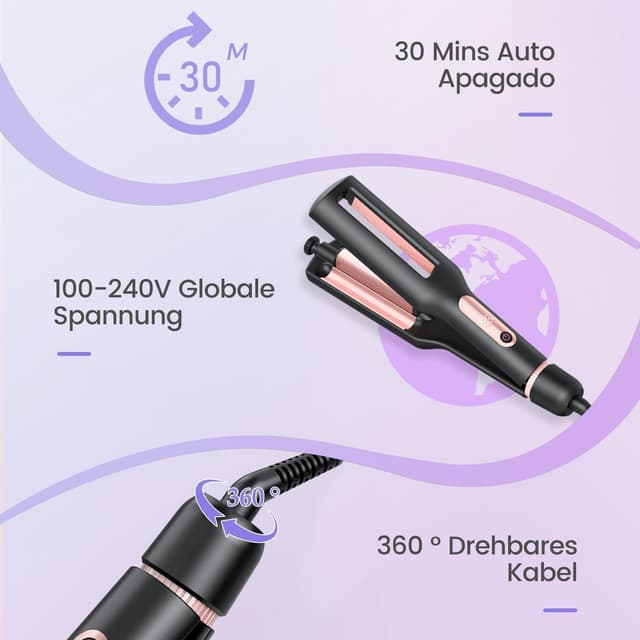 Thumbnail 6 de 22/25/32/38 mm einstellbares Welleneisen für Haare (4-in-1) – Beach Waves & Mermaid-Waves Lockenstab in Roségold