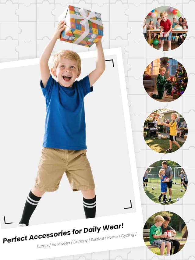 Thumbnail 6 de Hryrbay 4 Pairs Kids Cotton Soccer Socks (Cushioned, Striped) for Boys & Girls, Knee-High Style