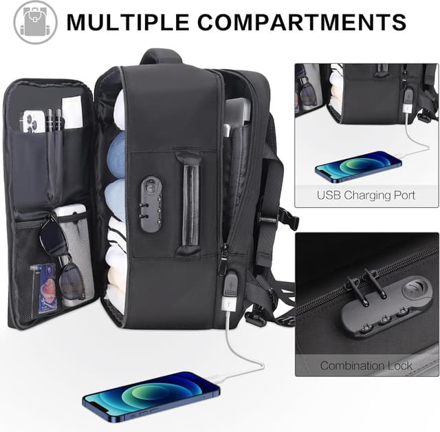 Detalle 2 de YOUNGOA Mochila de Viaje Cabina para Avión ✈️ 20L Negro