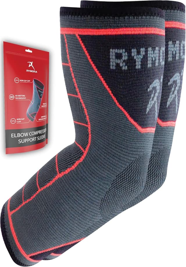 Detalle de Rymora Elbow Support Arm Compression Sleeves (Pair) – Large for Tennis/Golfers Elbow, Tendonitis & Joint Pain