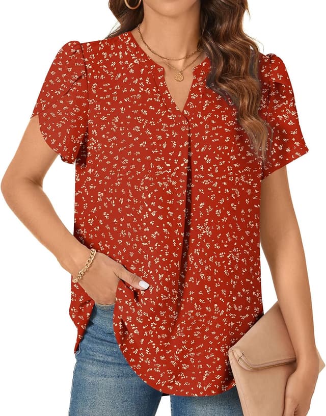 Thumbnail 6 de TAOHUADAO women’s chiffon V-neck petal short-sleeve top for leggings and jeans