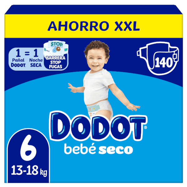 Detalle de Dodot Pañales Bebé Seco Box XXL T6 (13-18 kg), 140 unidades