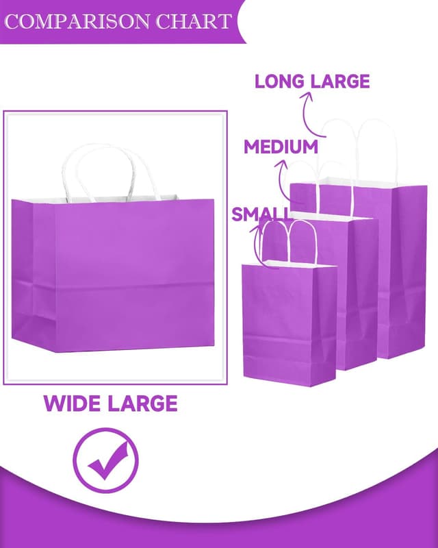 Detalle 2 de Gcardist 24 Large Gift Paper Bags with Handles (Violet, bulk)