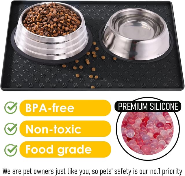 Detalle de AVYDIIF Silicone Dog & Cat Food Mat (48×30cm) – Waterproof, Anti-Slip Pet Feeding Mat with Raised Edge