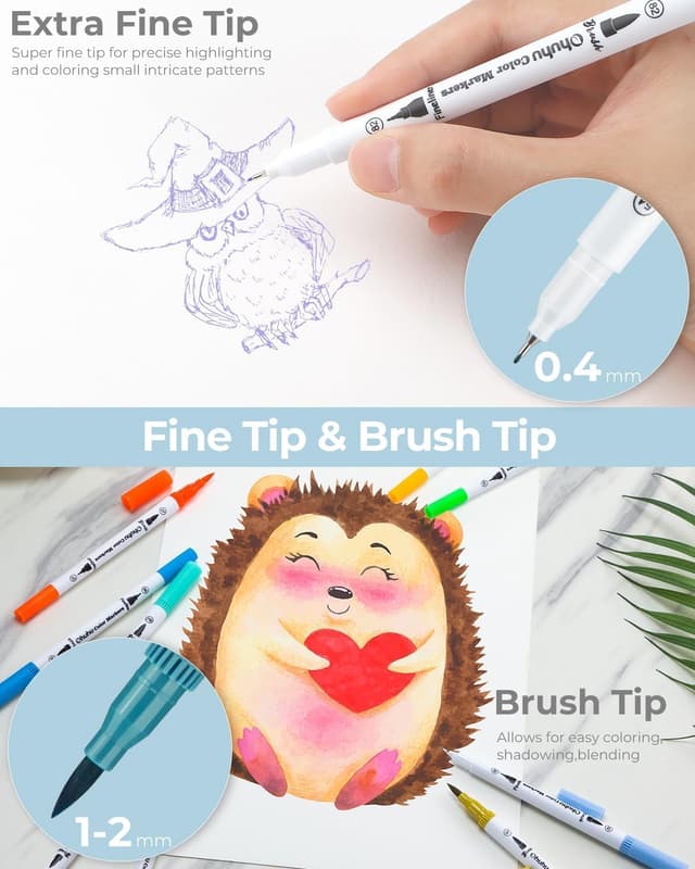 Detalle de Ohuhu 160 Farben Filzstifte Dual Brush Pen Set (Pinsel & Fineliner, Doppelspitze)