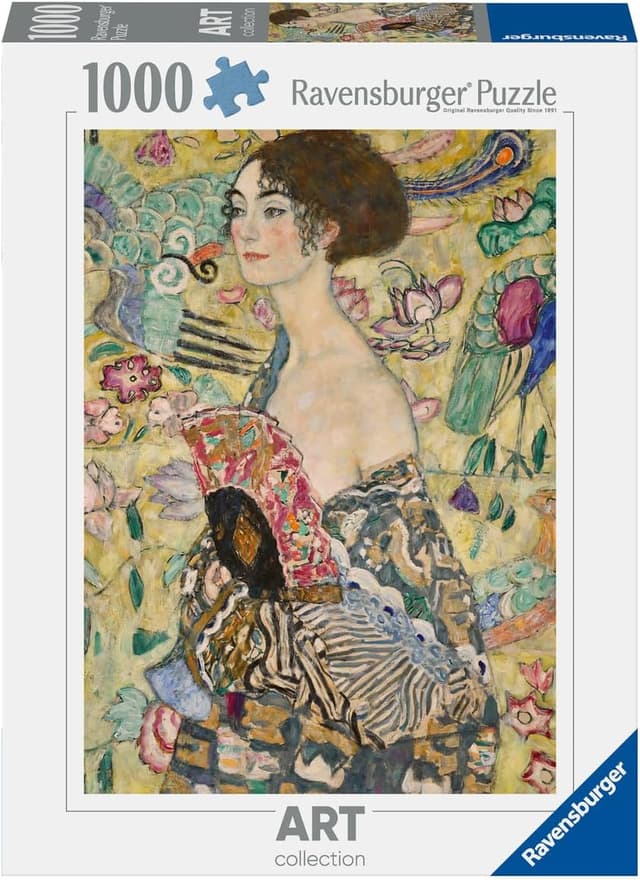 Detalle de Ravensburger Art Collection Klimt “Dama col ventaglio” puzzle 1000 pezzi per adulti +14 anni, 70 x 50 cm
