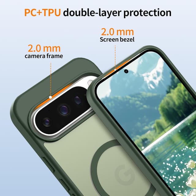 Detalle de Jshru Magnetic Case for Google Pixel 9 & Pixel 9 Pro (Sage Green) with Magsafe support