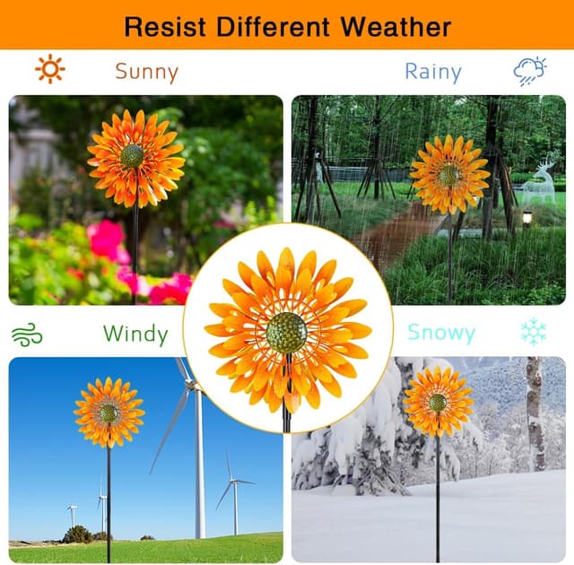 Detalle de VEWOGARDEN Sunflower Wind Spinner with 4 Blades — Metal Kinetic Outdoor Yard Decoration (63" tall)