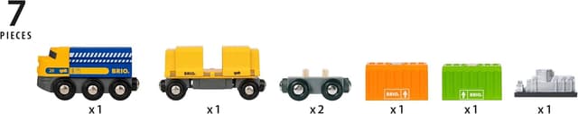 Detalle de Brio World 33982 Long Train de Marchandises : locomotive et 3 wagons pour circuit en bois dès 3 ans