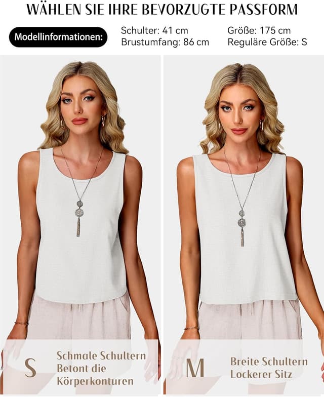 Detalle de Tanmolo Leinen-Tanktop für Damen mit Knopfdetail am Rücken – ärmellos, kurz & sommerlich
