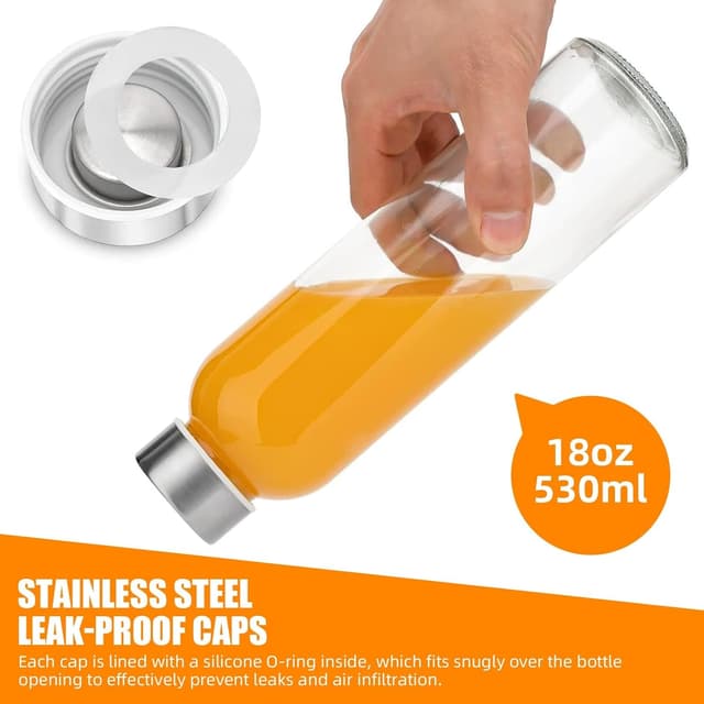 Detalle de Eidoct 8pcs 500ml Glass Water Bottles with Lids (Leakproof) + Cleaning Brush