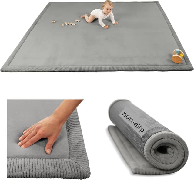 Detalle de Hakuna Matte Premium Baby Play Mat (200x150x2.5cm) – Dark Grey Cloud Soft Coral Velvet Memory Foam Rug