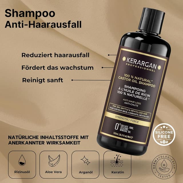 Detalle de KERARGAN Duo Anti-Haarausfall Shampoo & Peeling mit Rizinusöl für trockenes, lebloses Haar (500 ml + 250 ml)