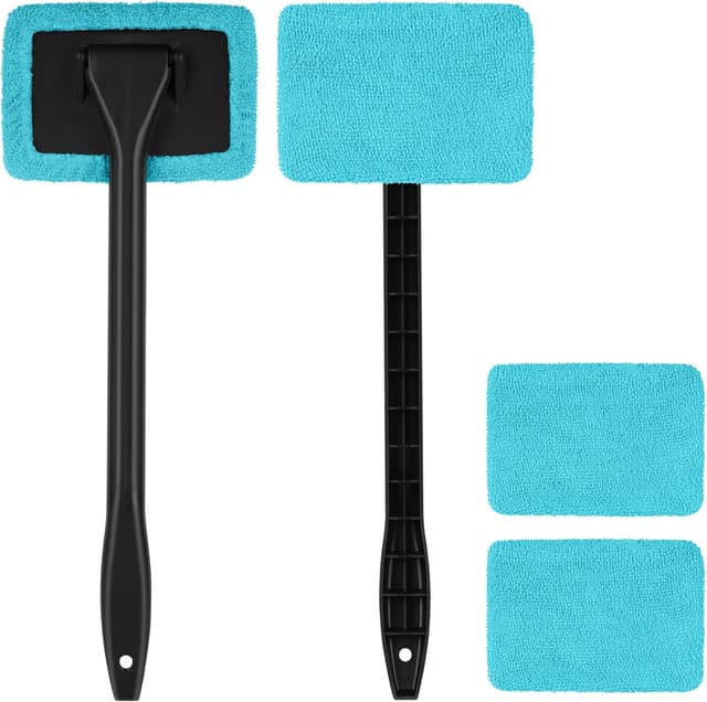 Detalle de URAQT Car Windscreen Cleaner Brush (2PCS) with Long Reach Handle and 4 Washable Microfibre Pads