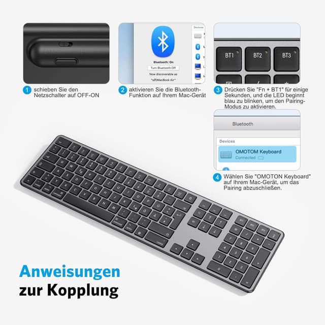 Detalle 2 de OMOTON Bluetooth Mac Tastatur mit 3 Kanälen