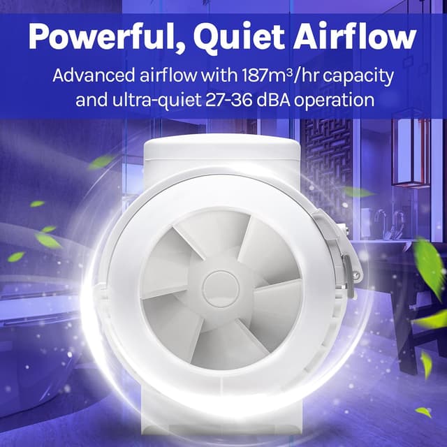 Detalle 2 de Devola DVILF100T 100mm Inline Mixed Flow Extractor Fan with Timer (4 inch) – made in Britain