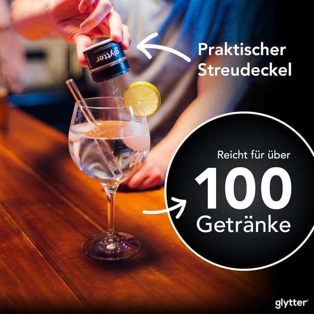 Detalle 2 de Glytter Glitzerpulver für Getränke in Pink – essbares Glitzerpuder für Drinks & Flüssigkeiten