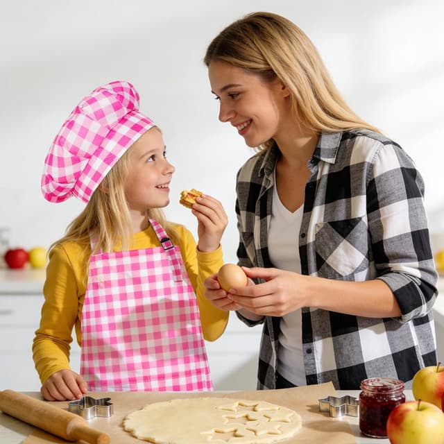 Detalle 2 de DiULi grembiule per bambini regolabile con cappello da cuoco a quadri rosa