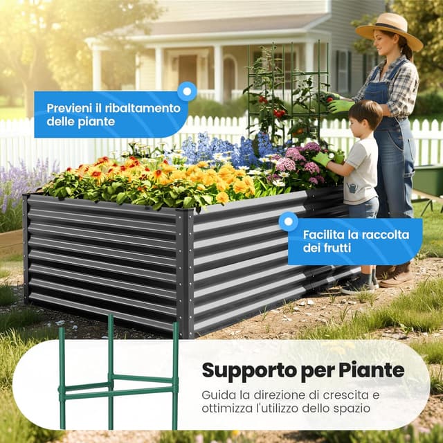 Detalle de Quictent Orto RiAlzato in metallo zincato con gabbie per pomodori incluse, 240x120x62 cm