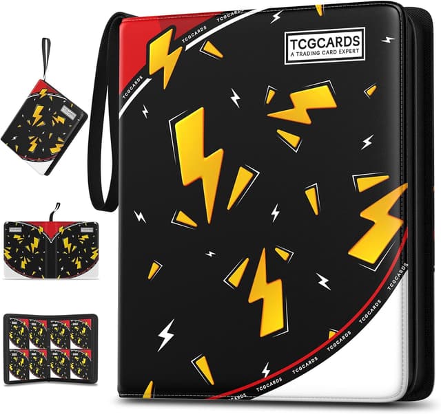 Detalle de Trading Card Binder 4 Pocket (400-Card Capacity) with 50 Removable Sleeves, Waterproof Zipper Album for MTG/TCG Cards