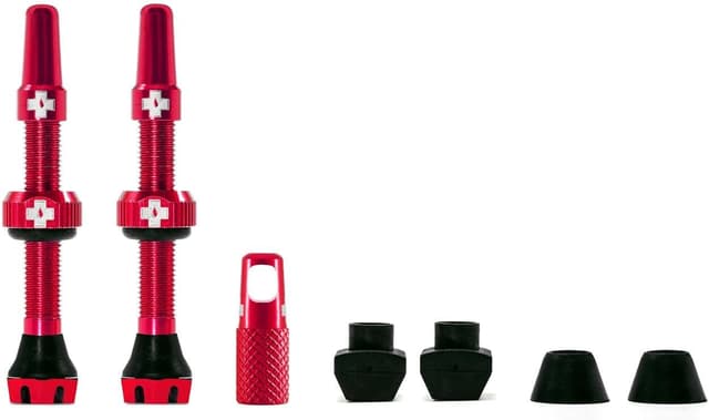 Detalle de Muc-Off Valves Presta Tubeless 44 mm anti-fuite avec outil démontage d’obus intégré (rouge)