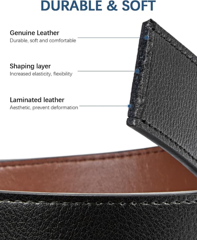 Detalle 2 de BOSTANTEN Ceinture réversible en cuir pour homme 3,5 cm (2 en 1) avec boucle rotative