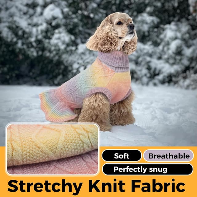 Detalle 2 de LeLePet Lelepet Turtleneck Large Dog Jumper (Rainbow L) – warm knitted turtleneck dog pullover dress