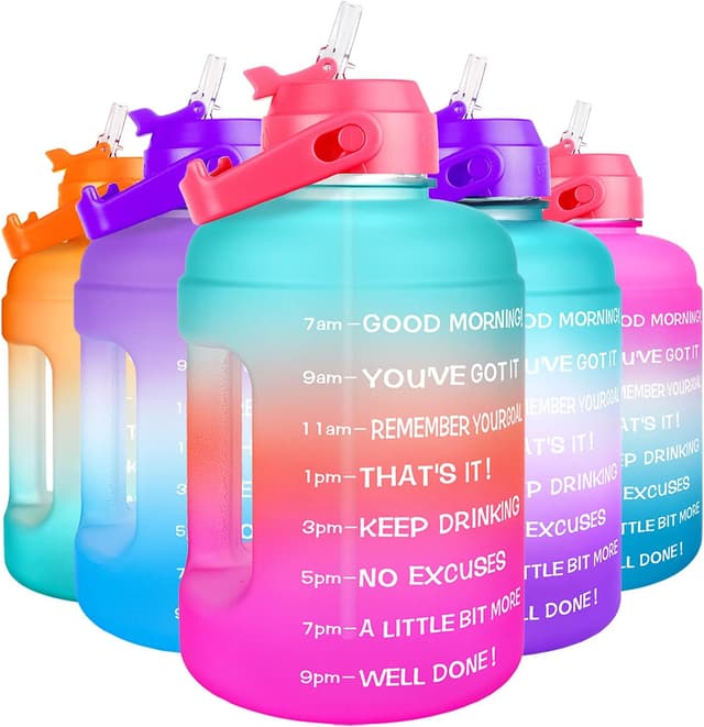 Detalle de BuildLife 2.2L Motivational Water Bottle with Straw, Time Marker & BPA-Free (Green-Pink)