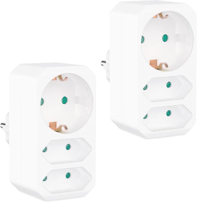 Detalle de Benon set di 2 prese per adattatore bianche con chiusura a prova di bambino, multipresa 3 gang (2 Euro + 1 Schuko)