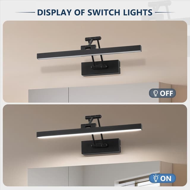 Detalle de Pasoar LED Spiegellampe fürs Badezimmer 40 cm, drehbar & klappbar, IP44, 12 W, Cool White 5.500 K, schwarz