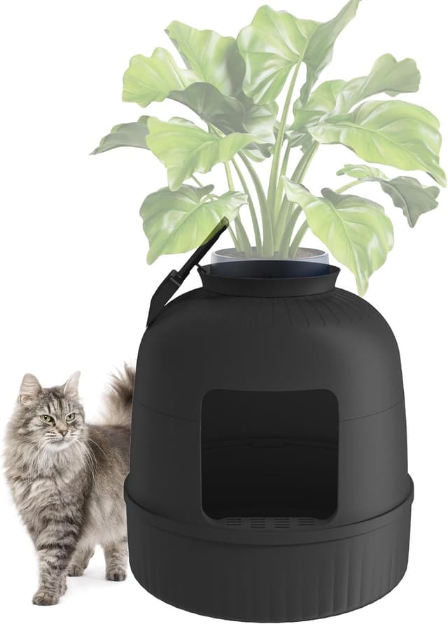 Detalle de Lifewit Katzenklo XXL versteckt als Pflanzgefäß mit Schaufel, abnehmbarer Oberseite & Kohlefilter (48 x 50 cm), schwarz