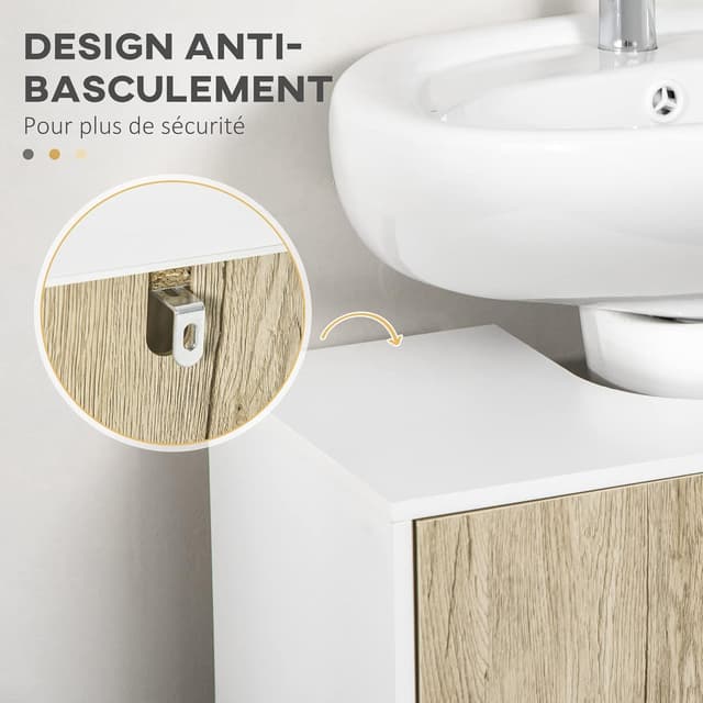 Thumbnail 5 de kleankin meuble sous lavabo 60x30x60 cm blanc bois