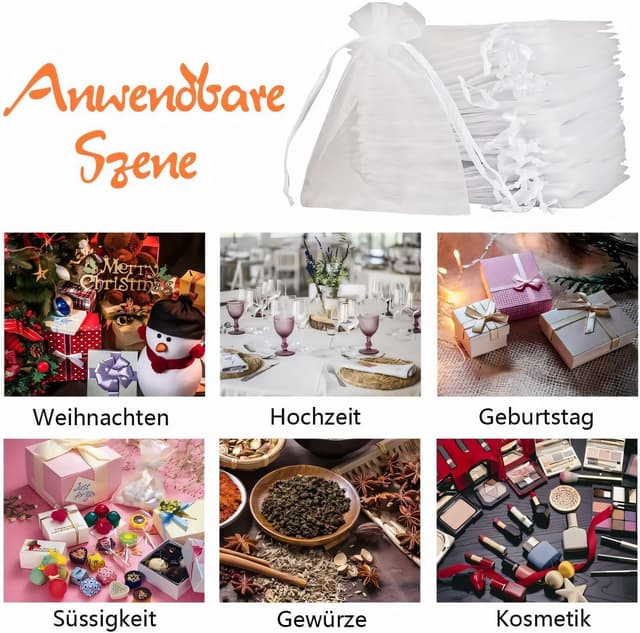 Thumbnail 6 de MAOOY 100 Organzasäckchen (7×9 cm) mit Kordelzug – Schmuckbeutel für Hochzeit, Geburtstag & Party