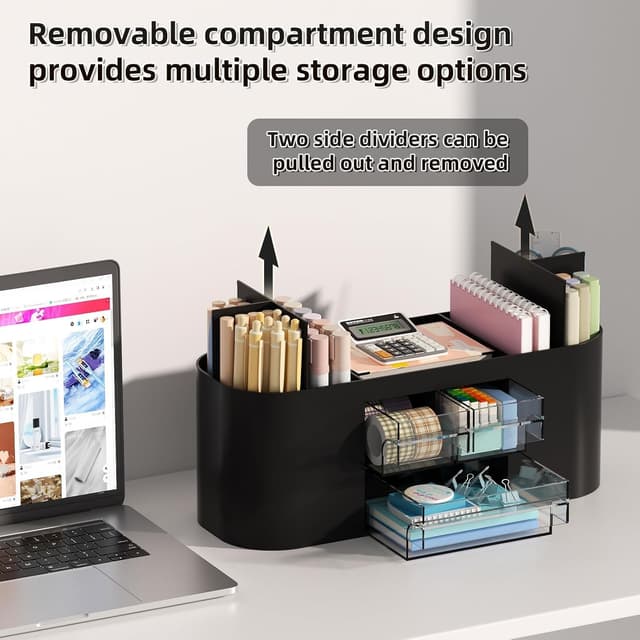 Detalle de Marbrasse Organizer Scrivania con 3 Cassetti Trasparenti e 7 Scomparti (Nero)