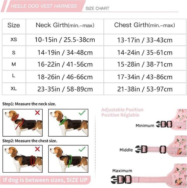 Detalle de Harnais anti-traction HEELE pour chien, floral-rose, taille S