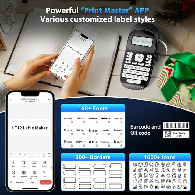 Detalle de Phomemo LT12 étiqueteuse portable Bluetooth avec clavier QWERTY (gris)
