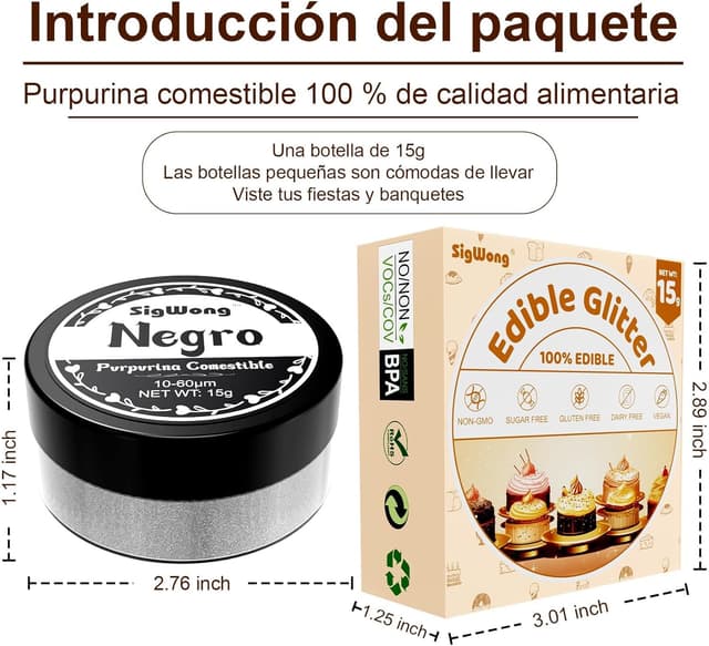 Thumbnail 5 de Purpurina Comestible 15g - Repostería, Tarta, Magdalenas 🍫