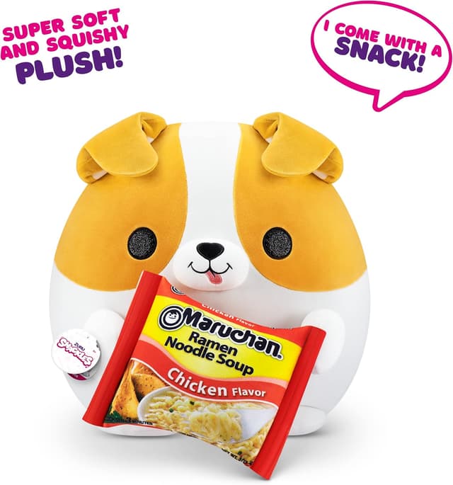 Detalle 2 de Snackles Serie 1 Corgi peluche a sorpresa da 28 cm, ultra morbido con aperitivo collezionabile