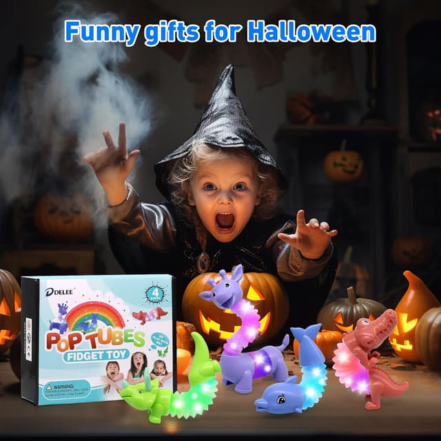 Detalle de DELEE Pop Tubes Animal Toy LED Sensory Stress Relief Tubes (4-pack)