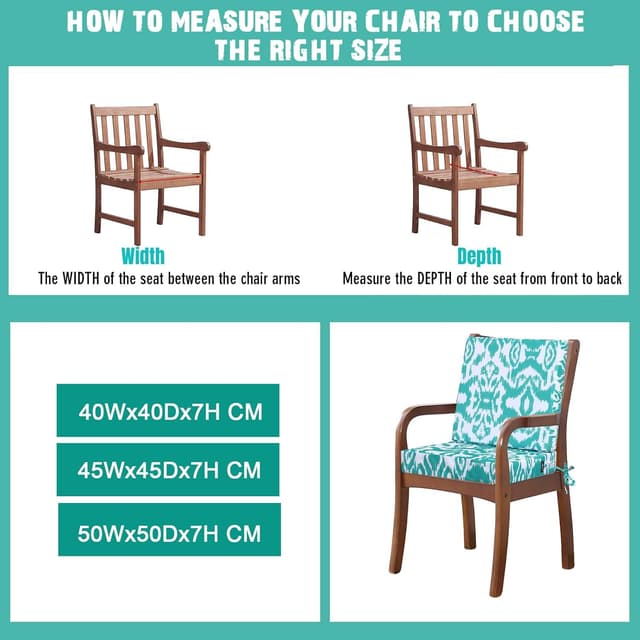 Detalle de PrimePatio outdoor garden chair cushions set of 2 (thick 7cm) – waterproof patio seat pads, blue, 50 x 50cm