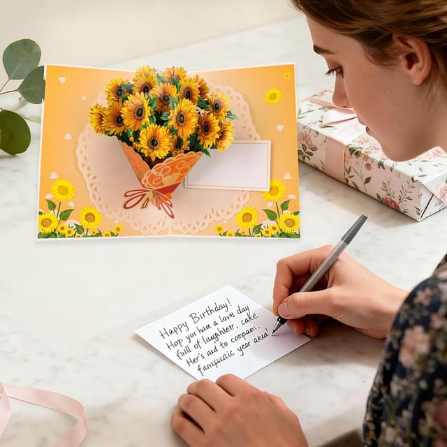 Detalle 2 de Joybble 3D Sunflower Pop-Up Birthday Card (with Envelope) for Women